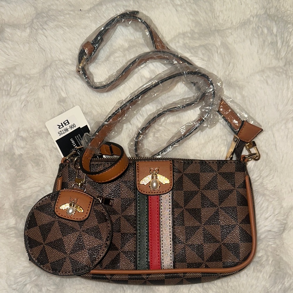 Stylish Brown Geometric Pattern Bag Set - image 1